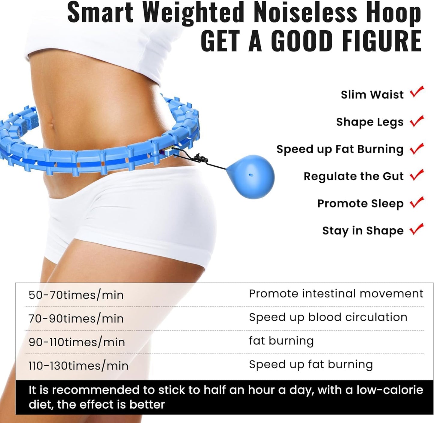 65Inch 32 Knots plus Size Quiet Weighted Hula Infinity Fitness Detachable Hoops Smart Silent Infinity Hula for Women 2 in 1 Waist and Abdominal Workout Hoop