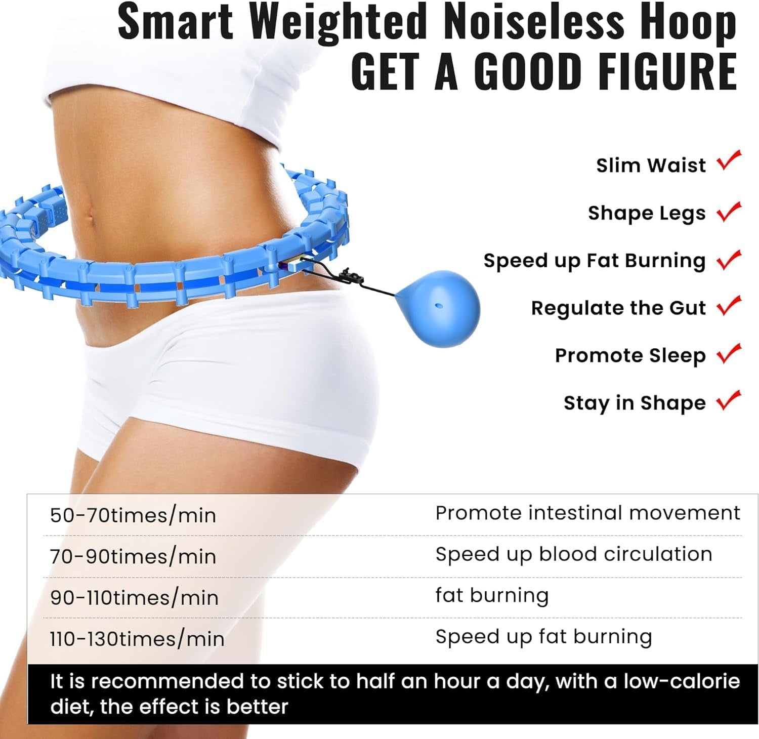 65Inch 32 Knots plus Size Quiet Weighted Hula Infinity Fitness Detachable Hoops Smart Silent Infinity Hula for Women 2 in 1 Waist and Abdominal Workout Hoop